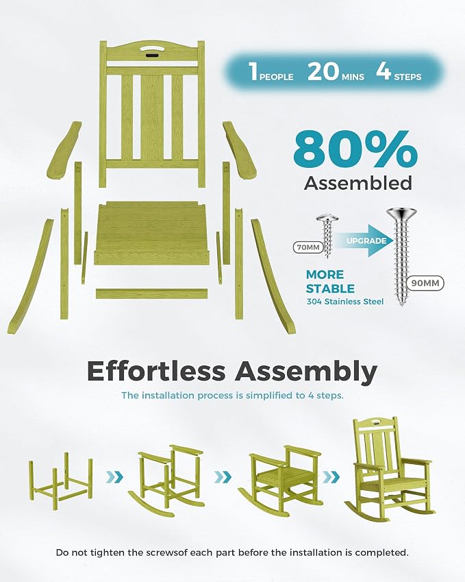 Oversized Outdoor Rocking Chairs Set of 3, 380lbs Heavy-Duty Large Patio Rocker - Image 8