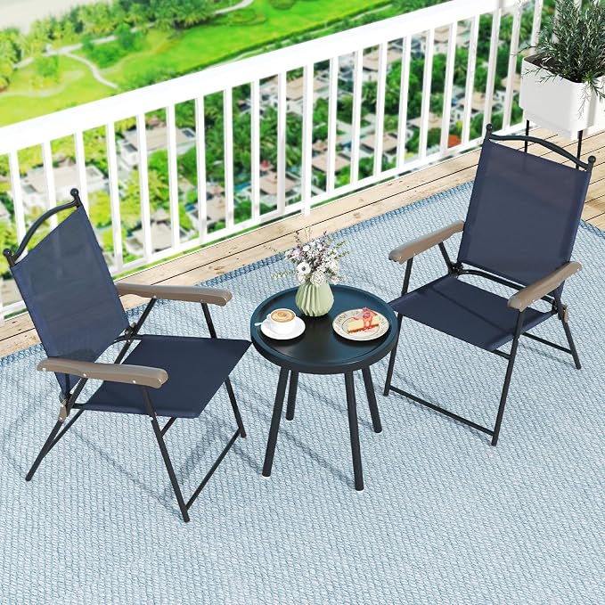 GIANTEX Set of 2 Patio Folding Chairs, Outdoor Patio Dining Chairs w/Armrest - Image 8