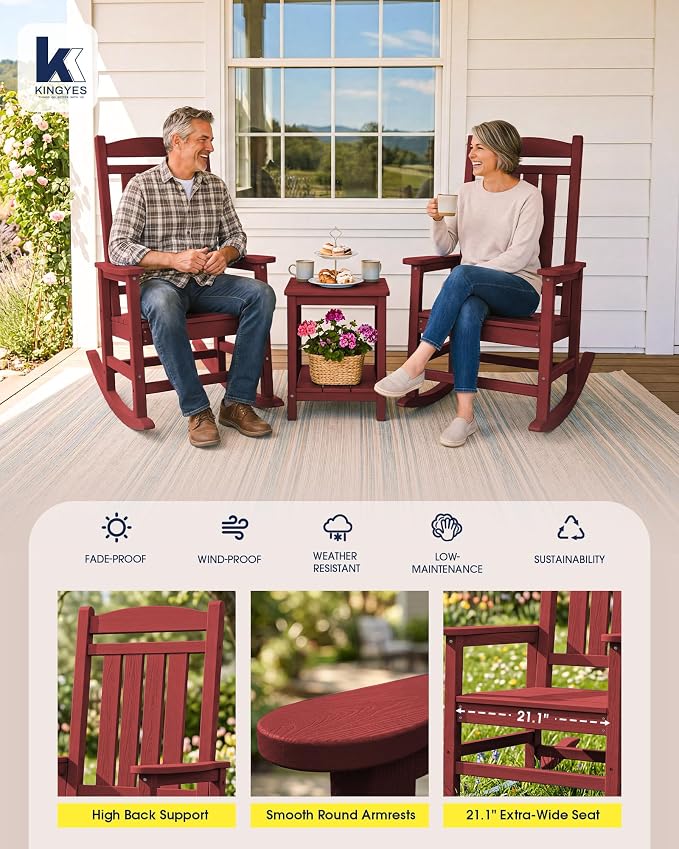 Oversized Outdoor Rocking Chairs Set of 4, HDPE Porch Rockers - Image 6