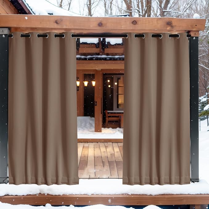 NICETOWN 2 PCs Outdoor Curtains Waterproof Fixed Bottom W52xL95 Tan | Thermal - Image 9