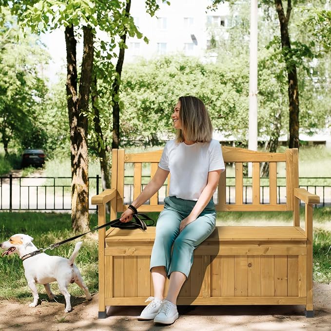 Outdoor Wood Storage Bench, Wooden Large Deck Box by Outvita