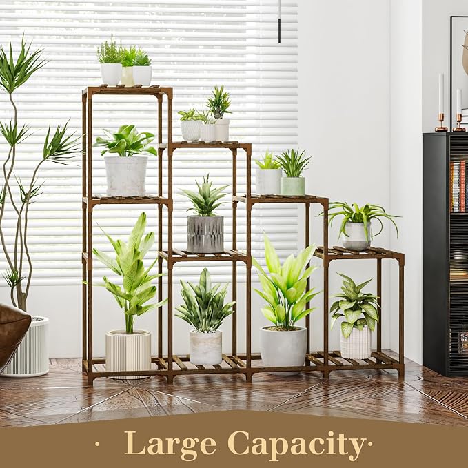 Bamworld Tall Plant Stand Indoor Wood Plant Shelf Outdoor Tiered Plant Rack | - Image 3
