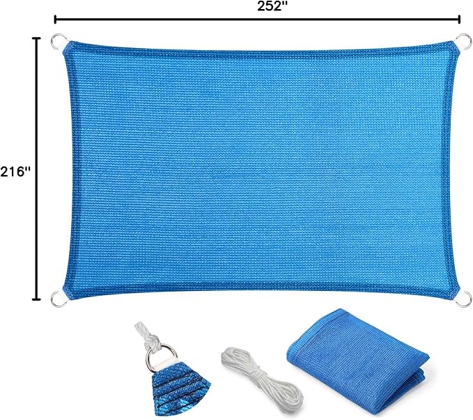 Eden's Decor Straight Flat-Edged Sun Shade Sail Rectangular 18' x 21' Blue - Image 9