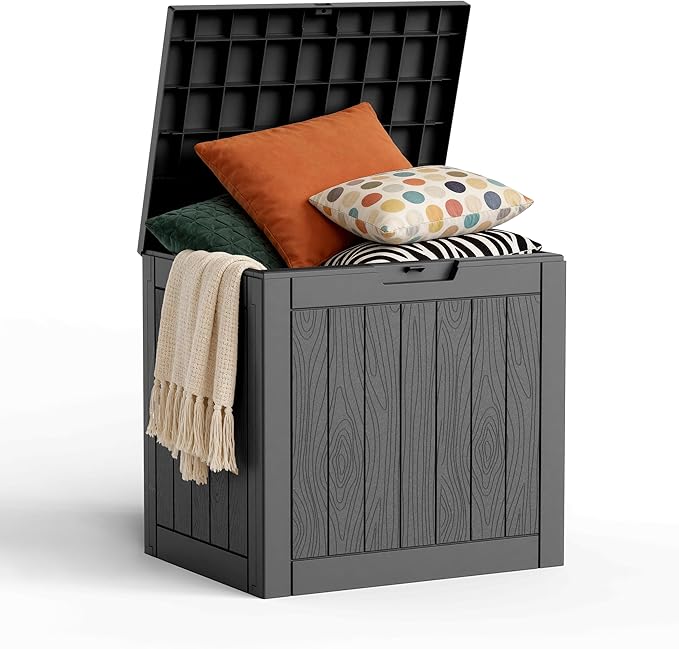 35 Gallon Outdoor Deck Box Lockable Waterproof Storage Black | Heavy-duty resin by MAIUSCOLI