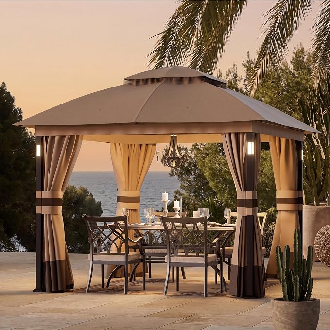 Patio Gazebo 10'x10' with LED Lights & Bluetooth Speaker, Heavy Duty Outdoor - Image 2