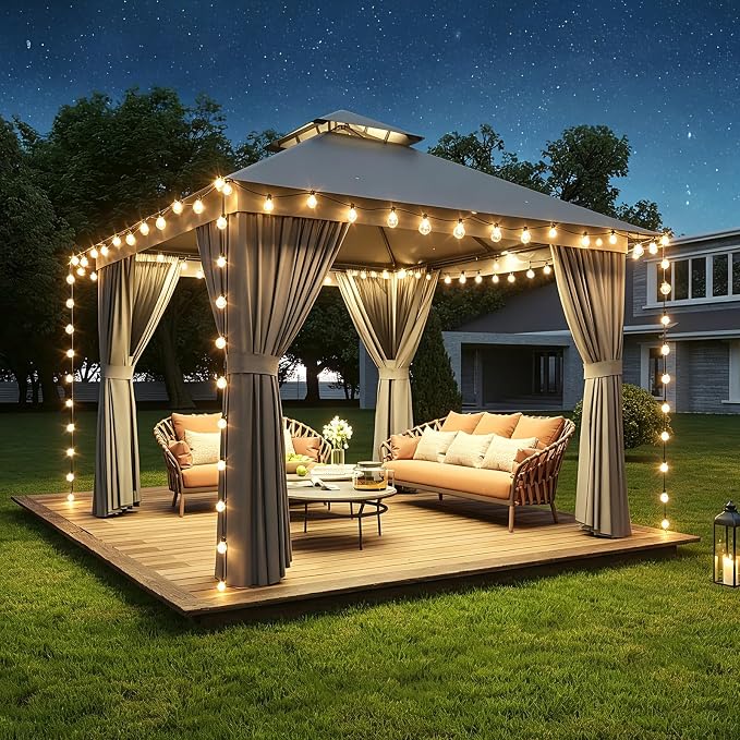 Aoxun 10x10FT Outdoor Gazebo w/Light, Dark Gray | UPF50+ Protection 50×50mm by Aoxun