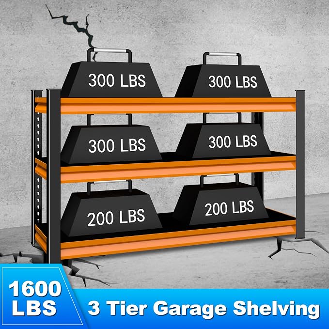 3-Tier Garage Shelving Heavy Duty, 1600lbs Load Capacity Utility Rack Shelves & - Image 4