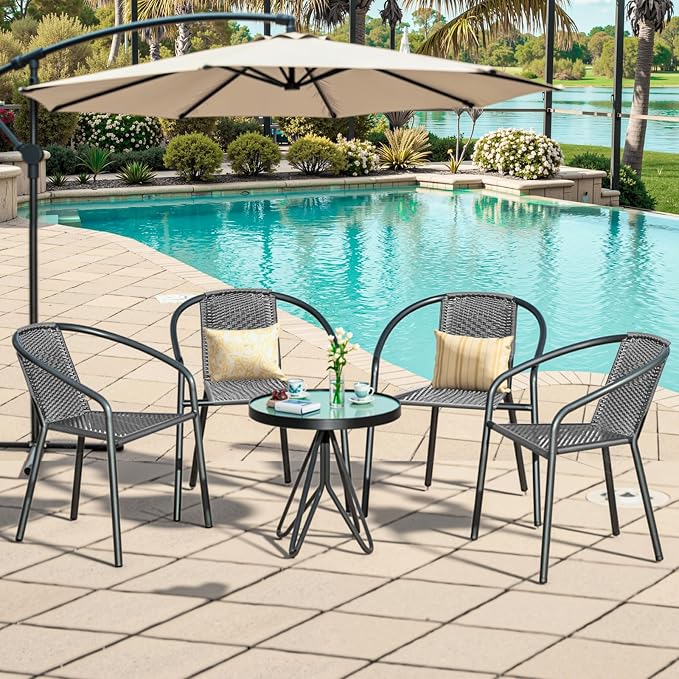 4 Pack Indoor-Outdoor Patio Stackable Rattan Chairs, Restaurant Bistro Wicker - Image 2