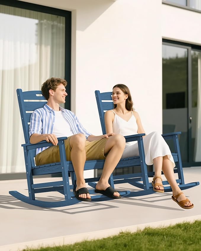 SERWALL Outdoor Rocking Chair Set of 6, Oversized HDPE Rocker, All Weather - Image 5