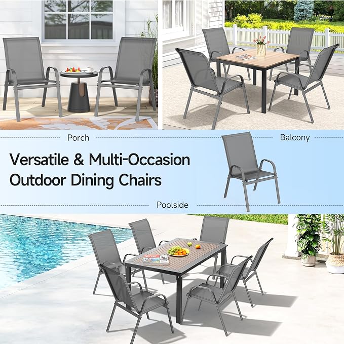 Patio Chairs Set of 2, Stackable Outdoor Dining Chairs | All Weather Dining Set - Image 9