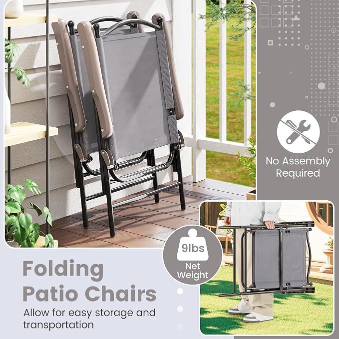 GIANTEX Set of 2 Patio Folding Chairs, Outdoor Patio Dining Chairs w/Armrest - Image 5