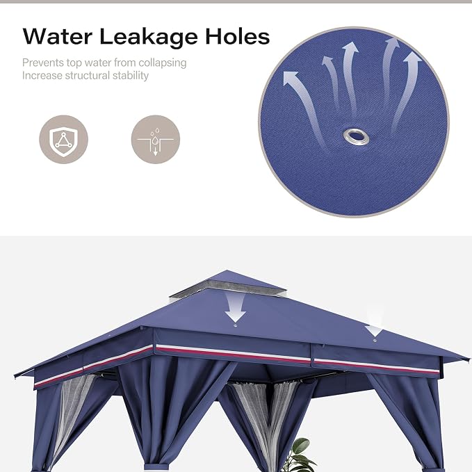 8'x8' Outdoor Gazebo, Metal Frame Heavy Duty Patio Canopy Tent Shelter - Image 6