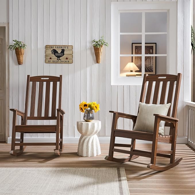 Outdoor Rocking Chair Set of 2, Oversized Porch Rocker | Weather Resistant - Image 6
