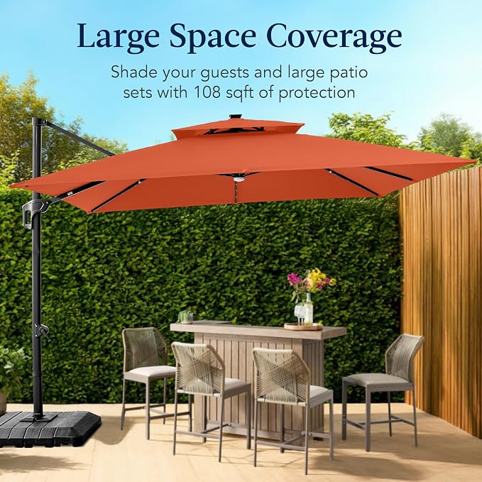 Best Choice Products 9x12ft LED Cantilever Patio Umbrella w/Base Included & - Image 4
