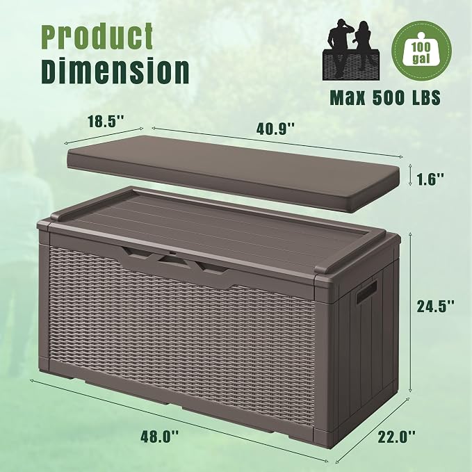 Greesum 100 Gallon Resin Deck Box Large Outdoor Storage - Image 7