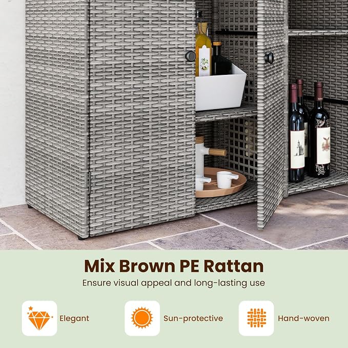 Tangkula Rattan Outdoor Storage Cabinet, Patiojoy Outdoor Cabinet - Image 3