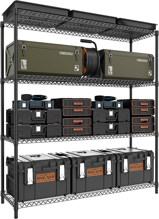 M MZG 2800LBS 59" W 4 Tiers Storage Shelves Load, Metal Shelving Wire Metal by MEIGAOPLASTICANDMETALHKCOLIMITED