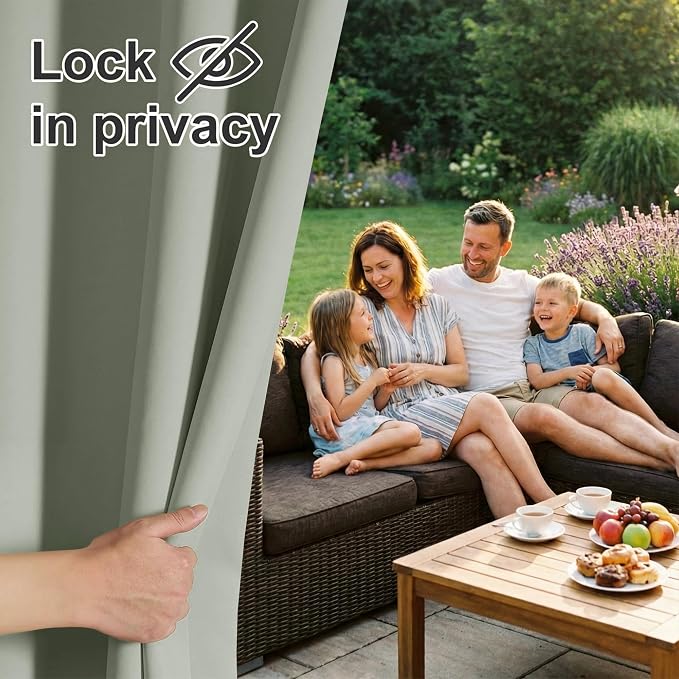 RYB HOME Outdoor Curtains for Patio Deck, Waterproof & Block Sunlight | Thermal - Image 3