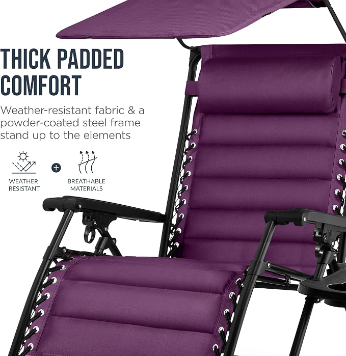 Best Choice Products Oversized Padded Zero Gravity Chair w/Canopy Headrest Cup - Image 6