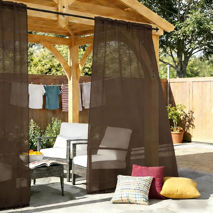 Outdoor Sheer Curtains for Patio Waterproof, 2 Panels Rod Pocket Indoor/Outdoor - Image 2