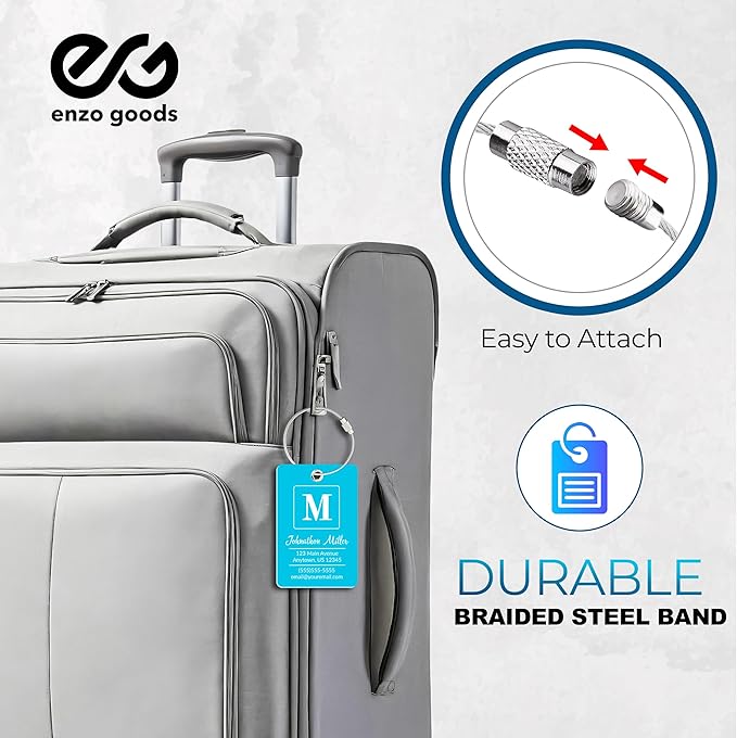 Personalized Luggage Tag | 10 Pack | Custom Luggage Tags for Suitcases | Kids Backpack Tag | 10 Color Options & Choose Font, Font Color