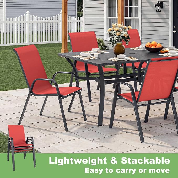 Outdoor Patio Chairs Set of 6 Stackable Dining Chairs All-Weather Textilene - Image 6