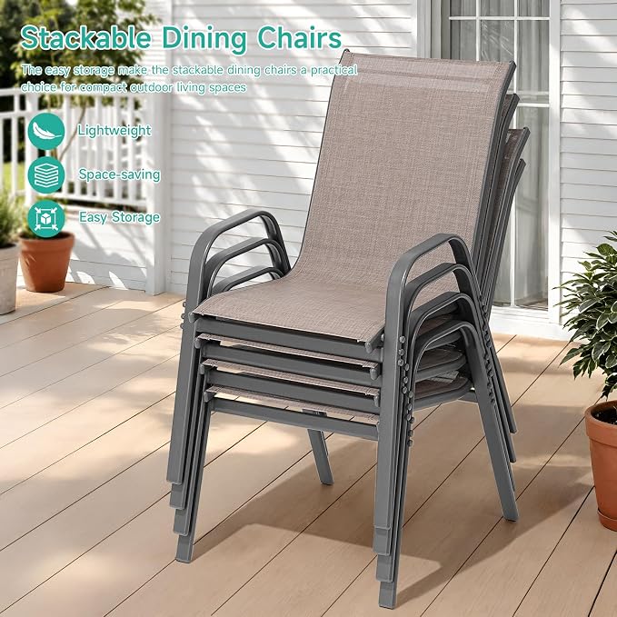 Patio Chairs Set of 6, All Weather Outdoor Dining Chairs | Stackable Dining - Image 5