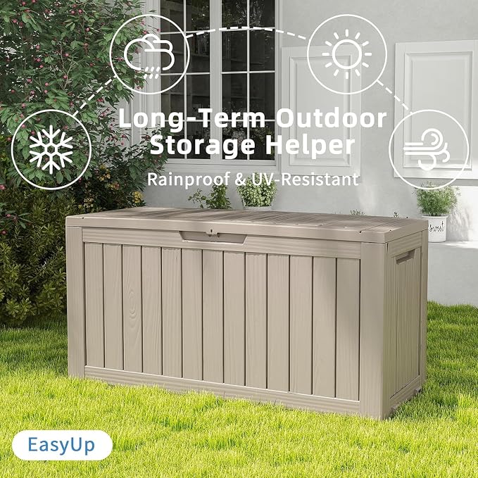Outdoor Storage Box 100 Gallon Waterproof Resin Deck Boxes Grey | UV-Resistant - Image 5