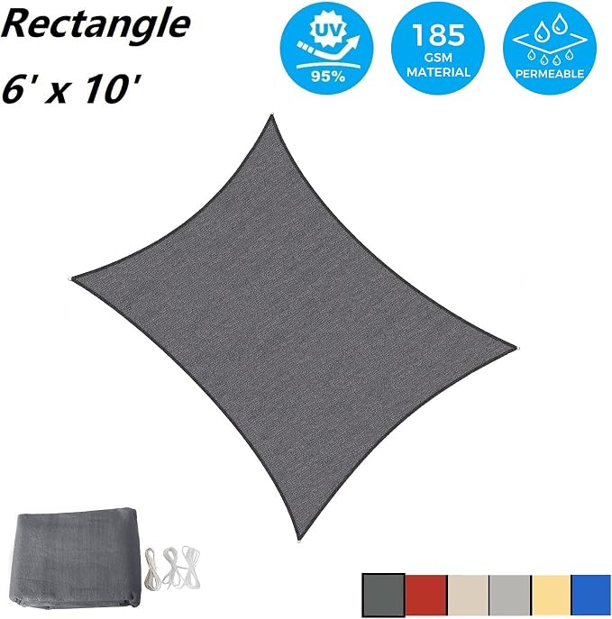 AsterOutdoor Sun Shade Sail Rectangle 6' x 10' UV Block Canopy - Image 2