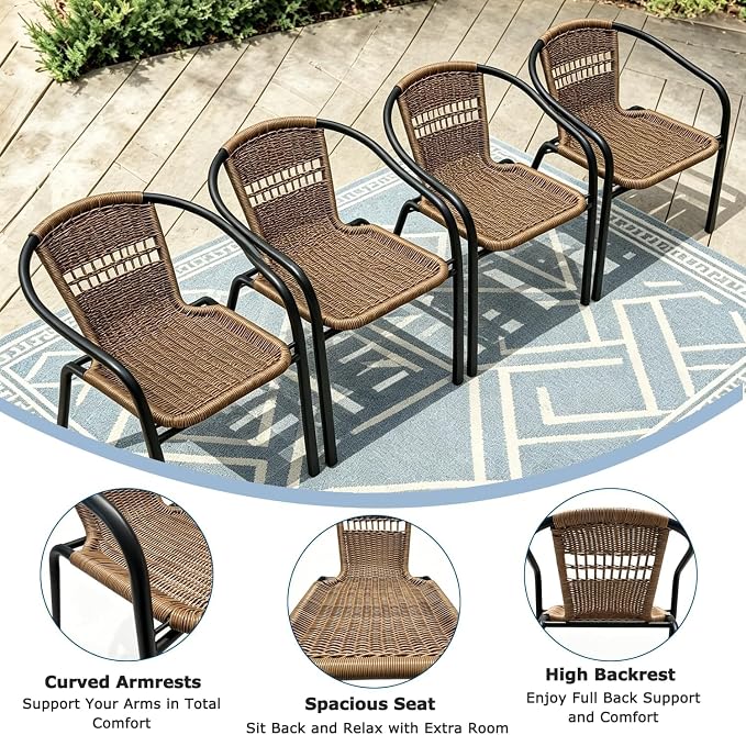 4 Stackable Wicker Patio Chairs, Weather-Resistant Outdoor Seating - Image 5