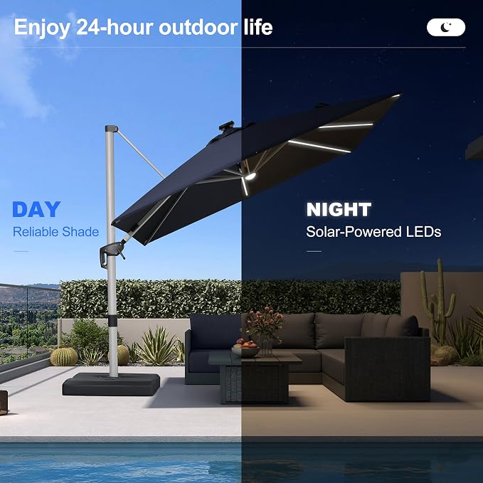 PURPLE LEAF Cantilever Patio Umbrella 9' X 9' Solar LED Light, Support to - Image 3
