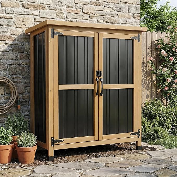 Small Outdoor Storage Cabinet for Patio, Weatherproof Lockable Deck Storage | by PETSCOSSET