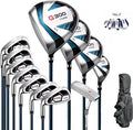 PGM 18 Pieces Men’s Golf Club Set 12pcs Clubs – Titanium #1 Driver, Draw-Biased Hybrid, High-Strength Irons, Forgiving Putter, Stand Bag with 5 Head Covers