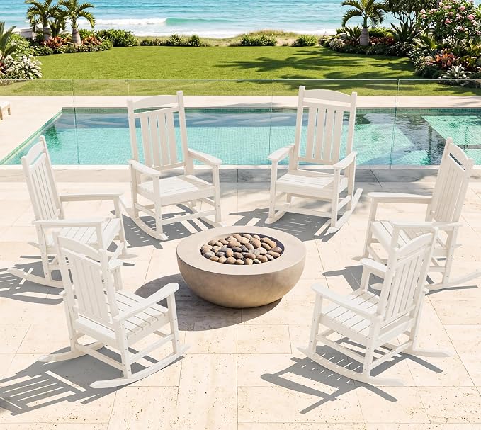 Oversized Outdoor Rocking Chairs Set of 6, HDPE Porch Rocker by KINGYES