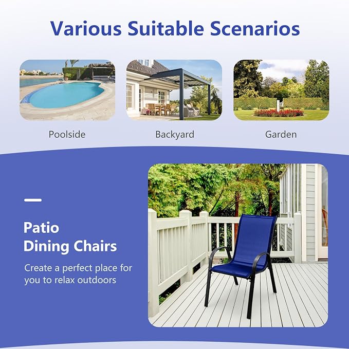 S AFSTAR Outdoor Chairs Set of 4, Stackable Patio Chairs - Image 7