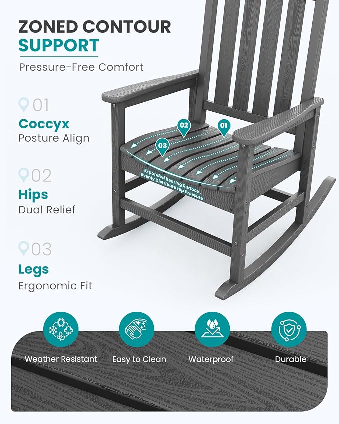 SERWALL Outdoor Rocking Chair Set of 2, Oversized Rocker - Image 4