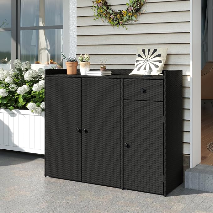 Tangkula Rattan Outdoor Storage Cabinet, Patiojoy Outdoor Cabinet - Image 8