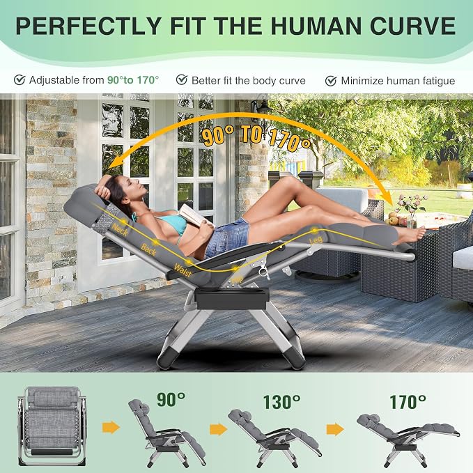 Suteck Oversized Zero Gravity Chair, 500LBS 29In XL Outdoor Recliner Chairs | - Image 4