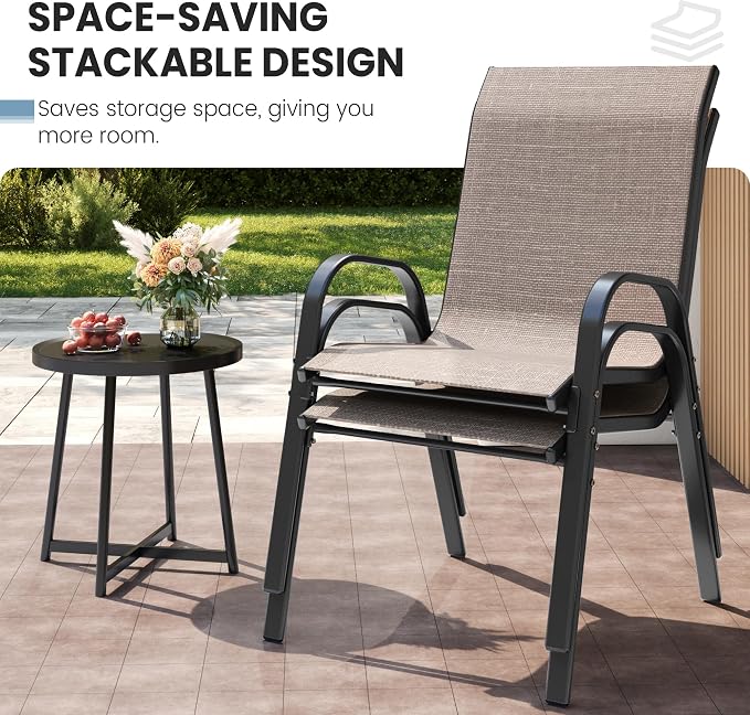 Patio Dining Chairs Set of 4, Stackable Dining Chairs High Back, Breathable - Image 4