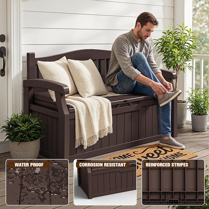JUMMICO 80 Gallon Resin Outdoor Storage Bench - Image 6