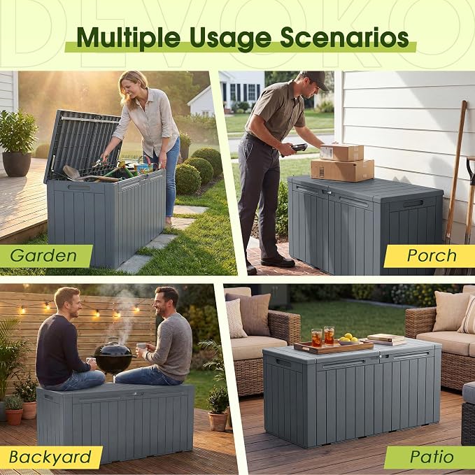 Devoko 100 Gallon Outdoor Storage Box, Waterproof Deck Box Lockable | Weather - Image 4