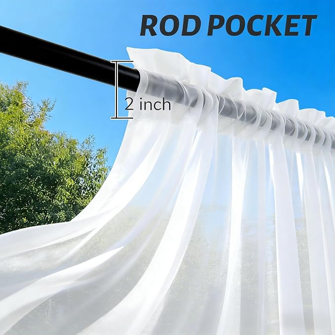 Outdoor Sheer Curtains for Patio Waterproof, 2 Panels Rod Pocket Indoor/Outdoor - Image 3