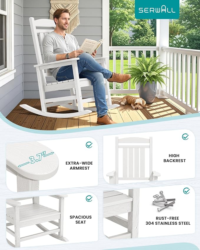 SERWALL Outdoor Rocking Chair Set of 4, Patio Rocking Chair, Porch Rocker - Image 7