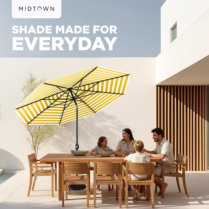 Midtown Umbrellas 10-Year-No-Fade - 8 Ft - UV Proof White/Yellow Stripes Fabric - Image 7