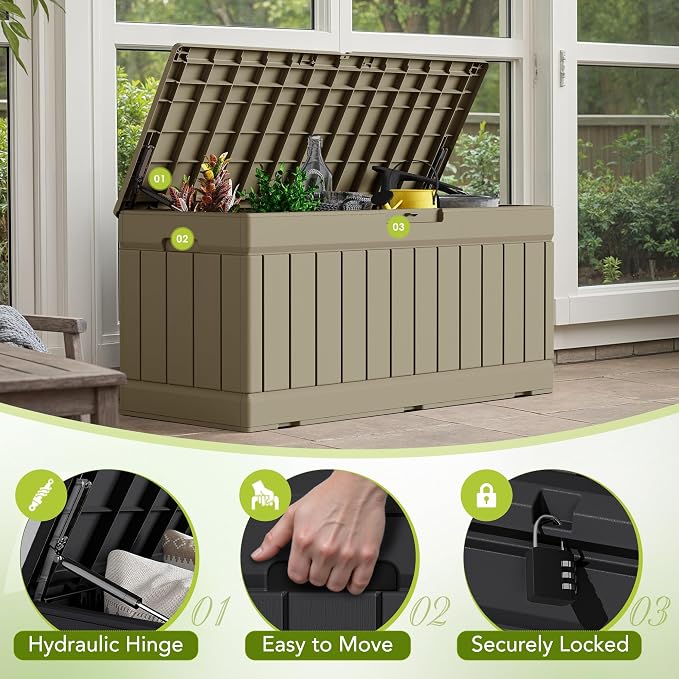 Devoko 78 Gallon Deck Box, Waterproof Resin Outdoor Storage Box | Outdoor - Image 3