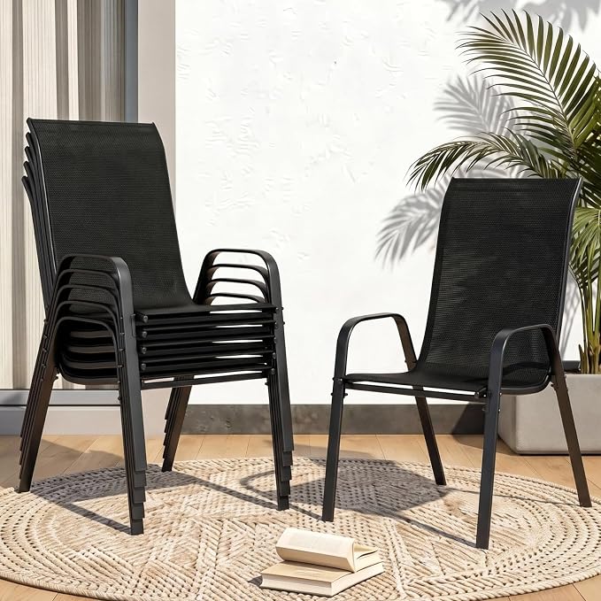 MAMIZO Patio Dining Chairs, Stackable Textilene Chair Set of 8, by MAMIZO