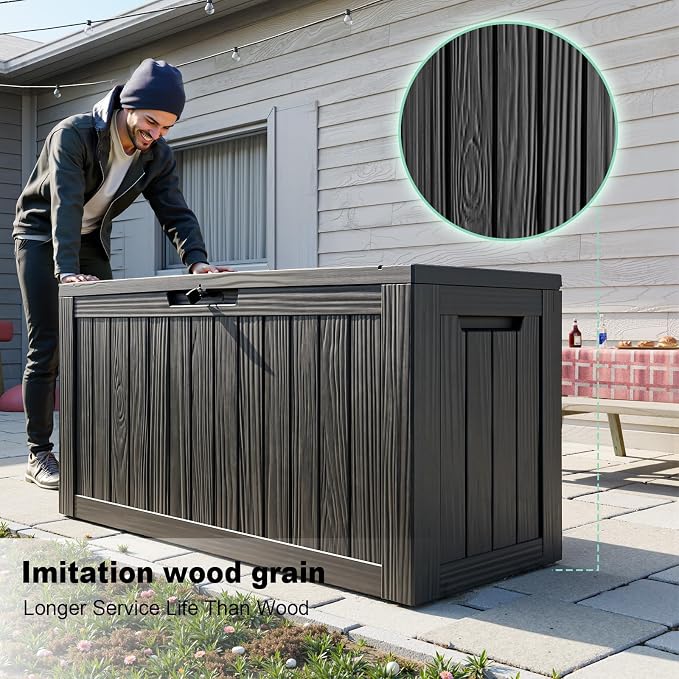 PatioZen 85 Gallon Deck Box Outdoor, Weatherproof Resin Patio Storage Box - Image 3