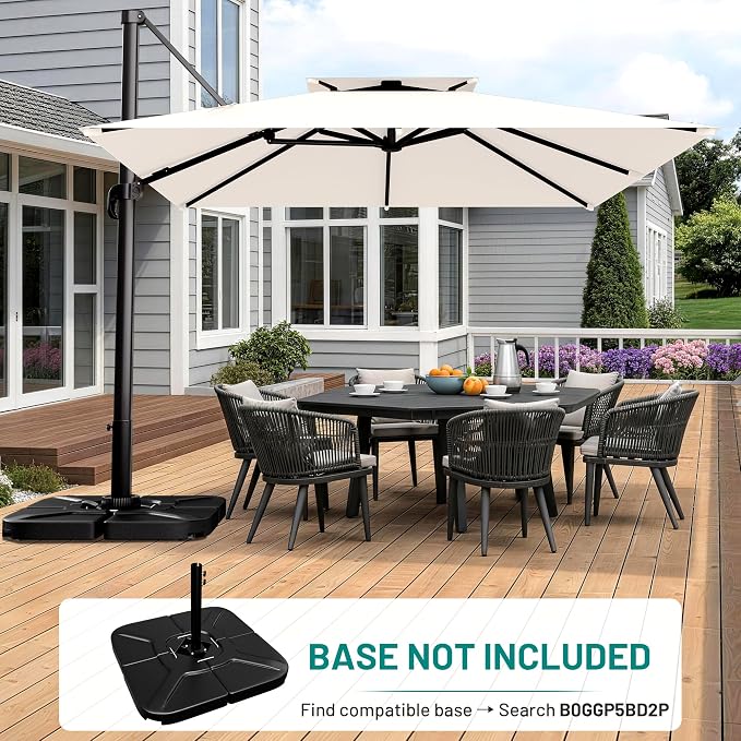 12×12 FT Double-Top Cantilever Patio Umbrella, Ivory | Square Offset Umbrella - Image 6