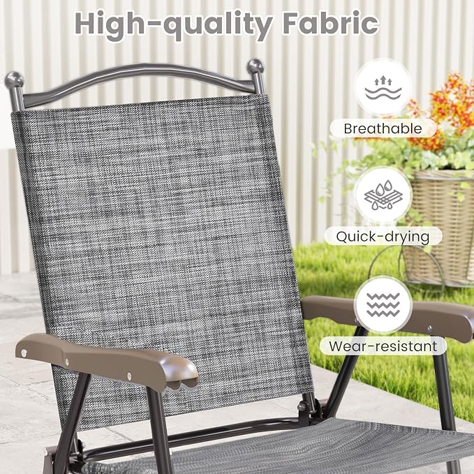 GIANTEX Set of 2 Patio Folding Chairs, Outdoor Patio Dining Chairs w/Armrest - Image 4