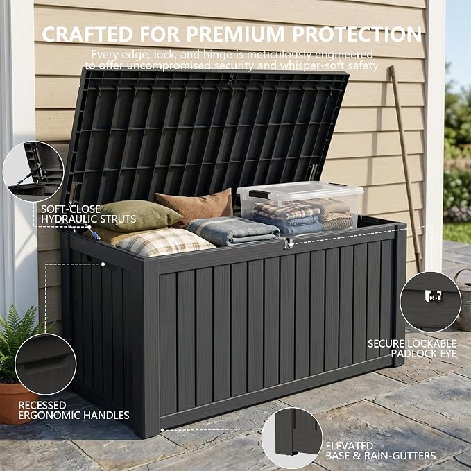 Outdoor Storage Box, 180 Gallon Waterproof Deck Box, Piston-Lift Tall Standing - Image 3